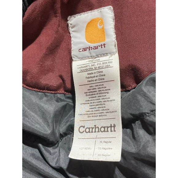 Carhartt Men's Burgundy Full Zip Nylon Quilt Lined Work Vest Size XL - Picture 5 of 6